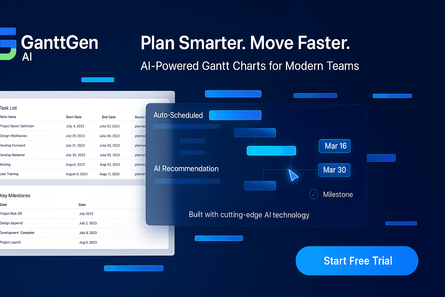 Detailed Gantt chart showing dependencies and milestones